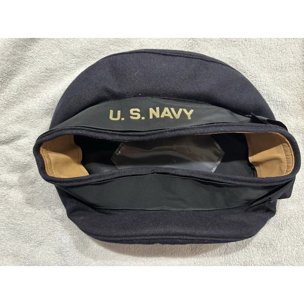 VTG WW2 WW1 US Navy Blue Wool Sailor Hat Flat Beret Cap 